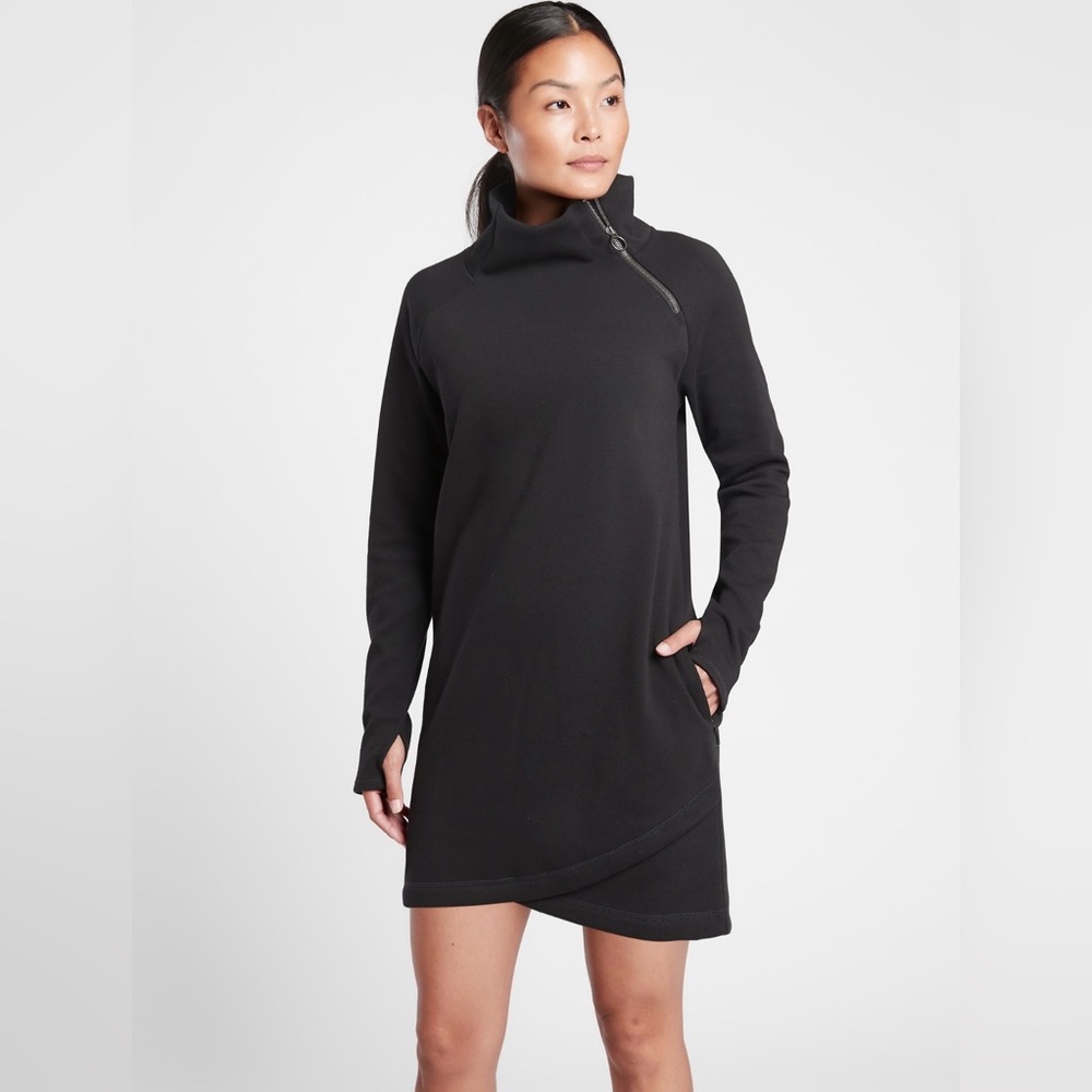 Athleta NWOT Cozy Karma Fleece Sweater Funnel Tunic Dress Black S